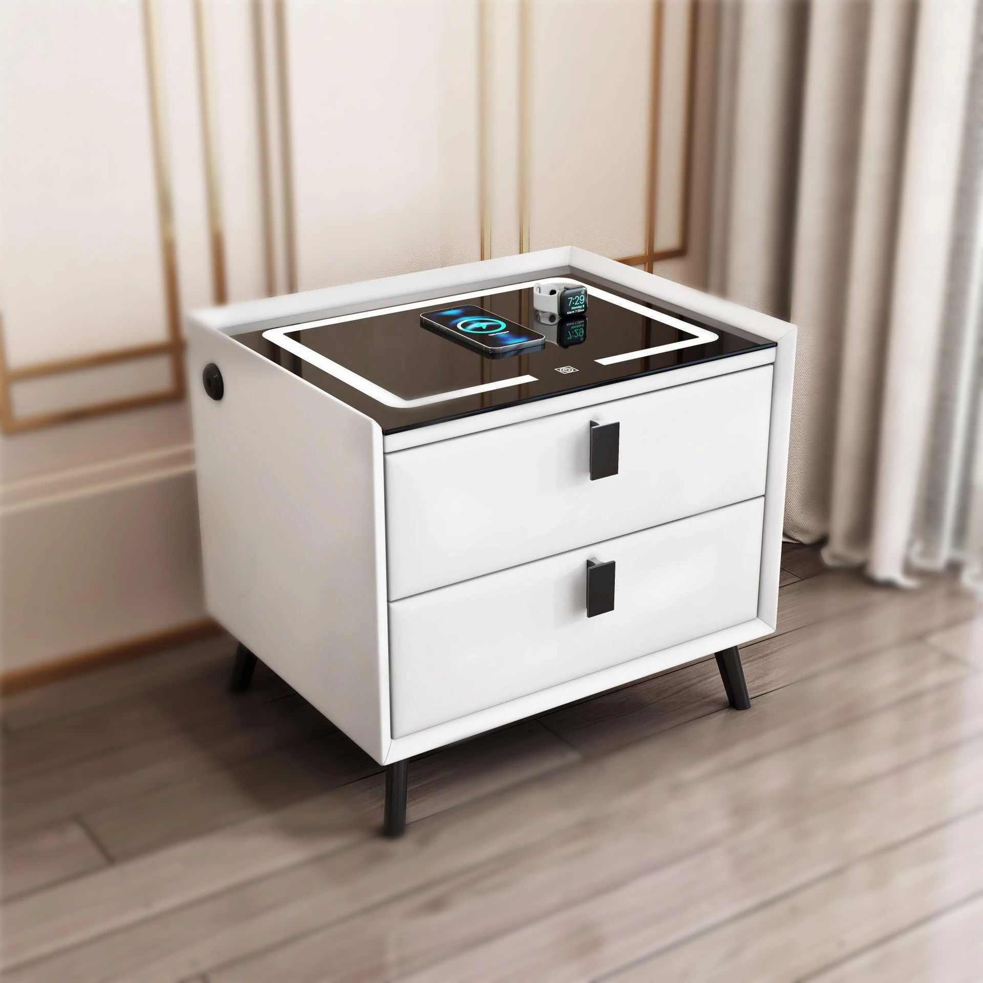 Smart bedside table, light luxury for small households, wireless charging, USB（No audio and fingerprint unlock.）