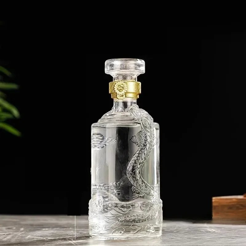 Dragon Engraved 500ML Round shaped whiskey decanter barware Alcohol Bottle for Liquor Scotch Bourbon