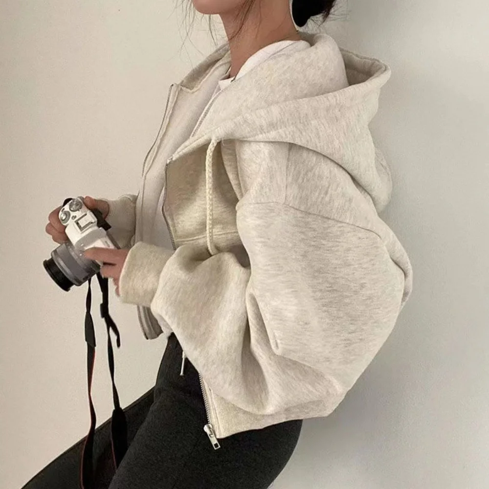 

Harajuku Hood Zipper Jackets Fashion Women Long Sleeve Crop Tops Y2K Streetwear Hoodies Casual Vintage Oversized Sweatshirts