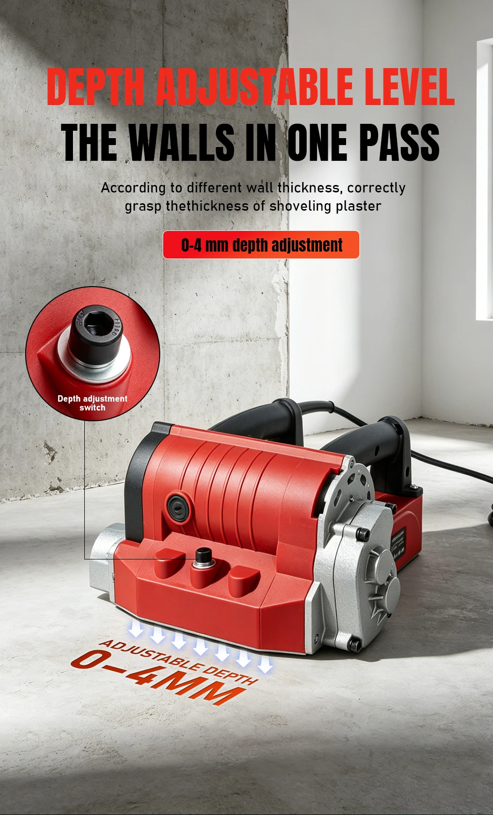 Electric Wall Planer Handheld Wall Planing Machine Dust-Free Shovel Concrete Too