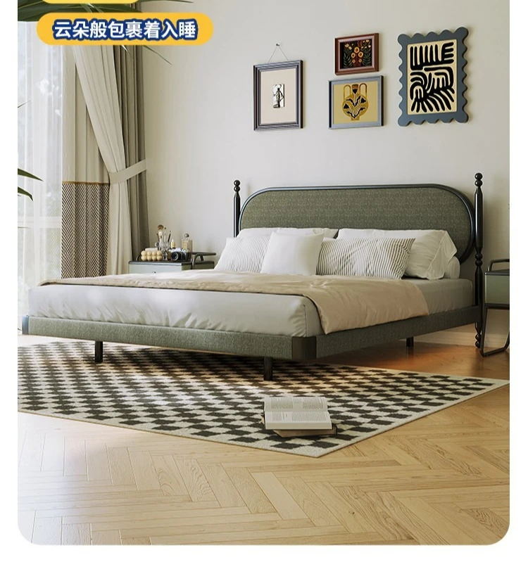 DSA carbon steel retro solid wood bed household double bed flower cloth soft bag medium and ancient bed
