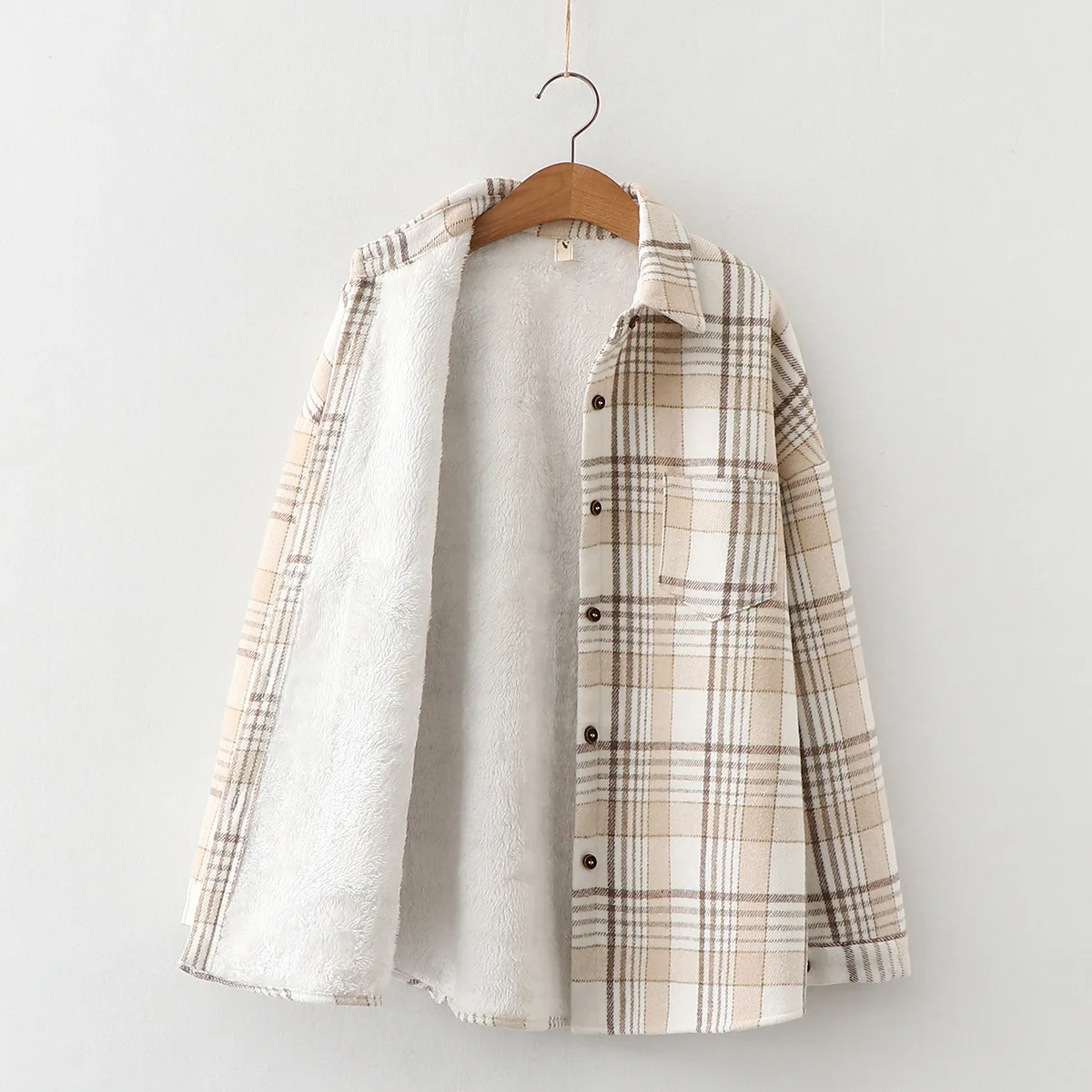 New 2026 Autumn Women Cotton Brushed Fleece Long Sleeve Shirt, Lapel Plaid, Mori Girl Retro Casual Lazy Loose Blouse T67046CC
