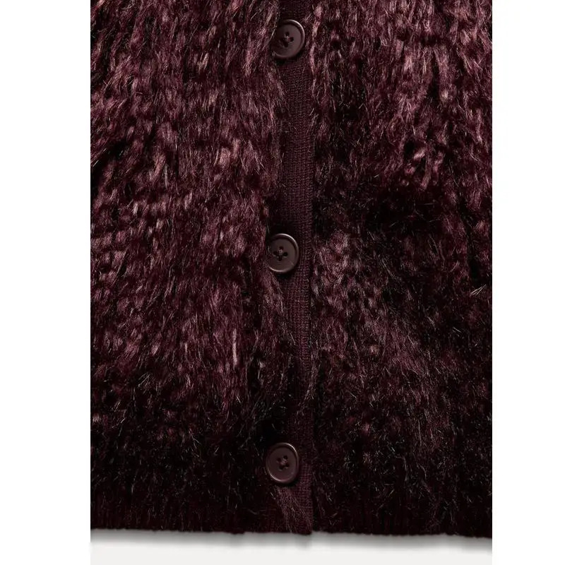 Autumn Winter New Women's round Ne Long Sve Single Button Artificial Fur Effect Knitted Jaet Straight Cut ort Length