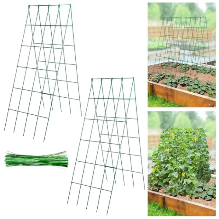 

2 Pack Stable Cucumber Trellis Foldable Garden Trellis for Raised Bed A-Frame Metal Plant Support Trellis with Ties for Bean Ra