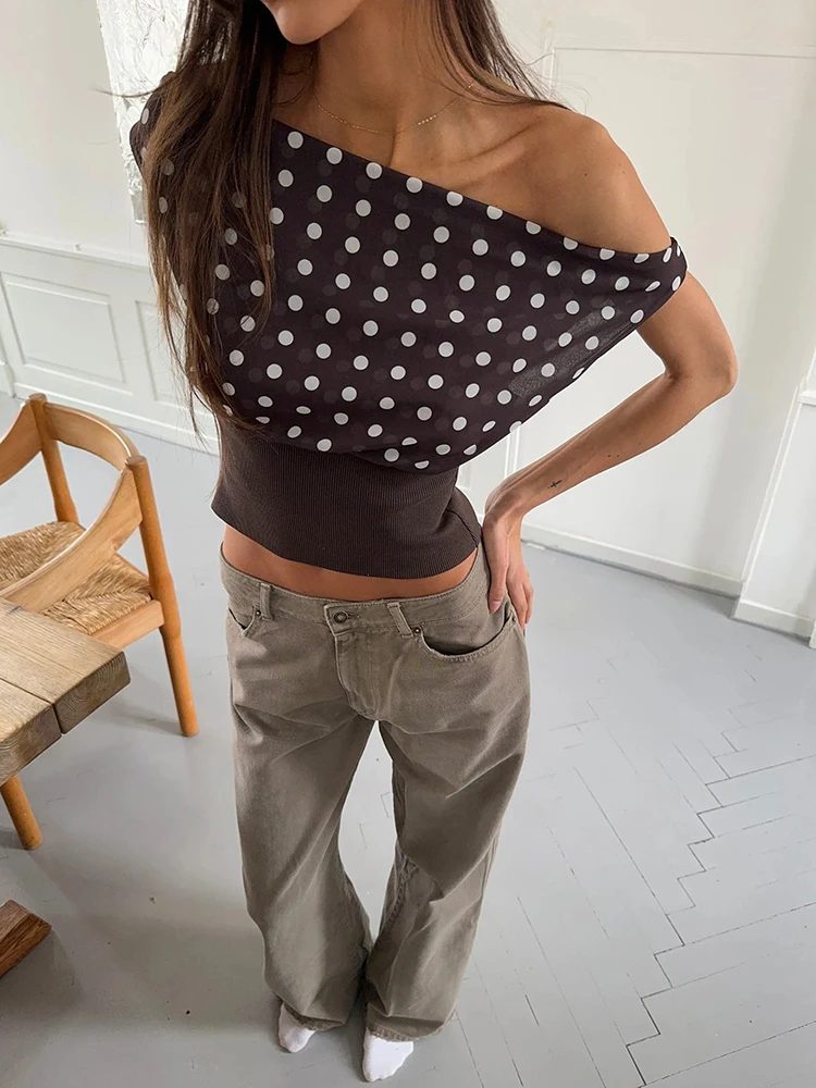 Mozision Backless Polka Dot Crop Tops Women Vest Fashion Summer New Oblique Shoulder Sleeveless Tank Tops Pullovers Female image 6
