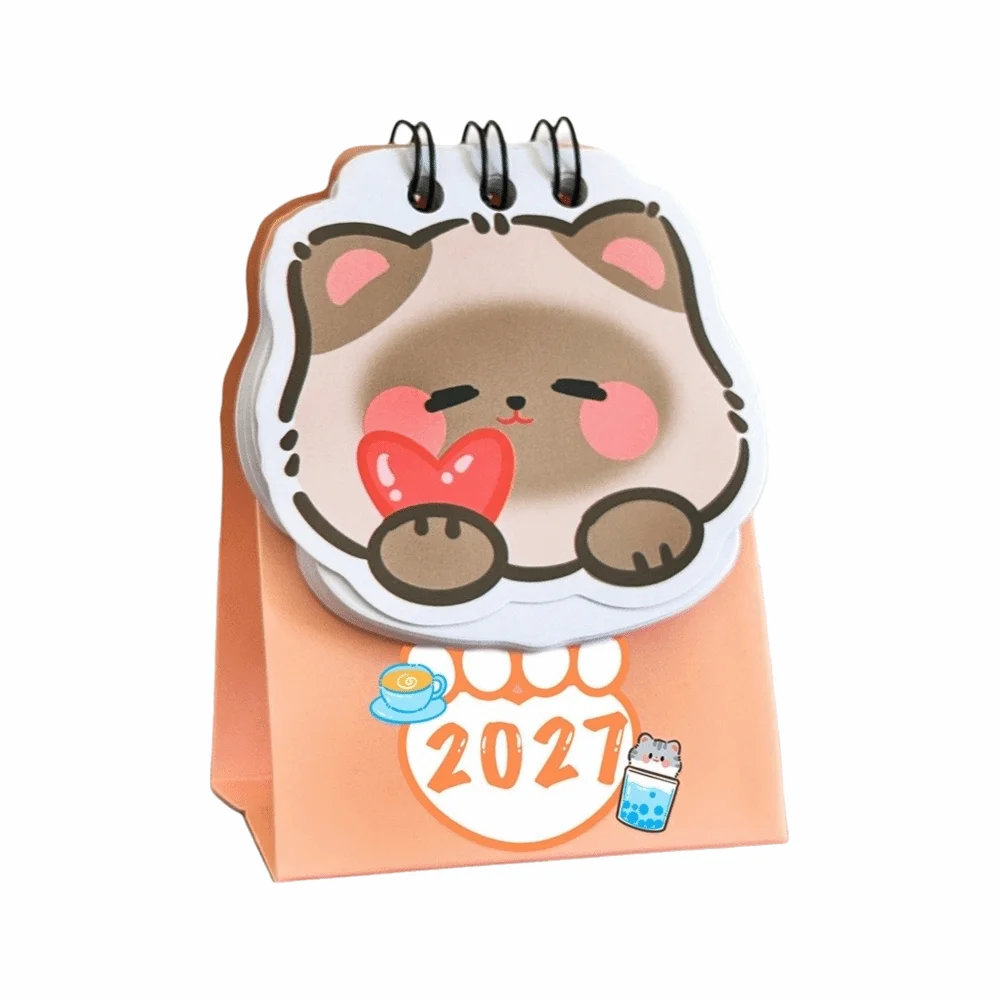 New Cartoon Cat 2027 Desk Calendar Coil Mini Schedule Planner Schedule Mark Daily Planner Office Desk Accessories