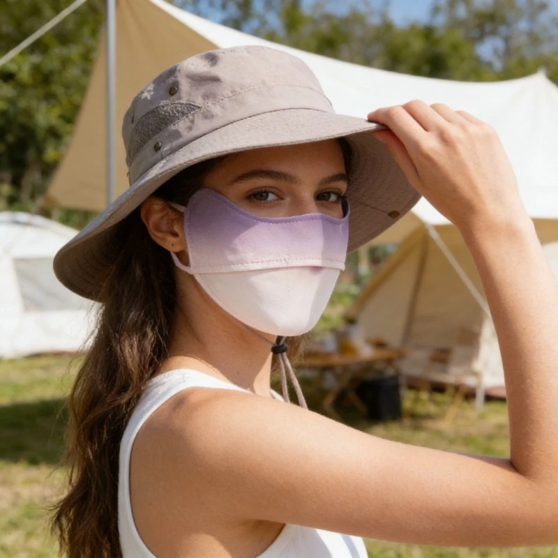 

Summer Ice Silk Sunscreen Mask for Women, UV Protection, Outdoor Cycling, Sunshade, Breathable, Cool Wind, Thin Mask Cotton