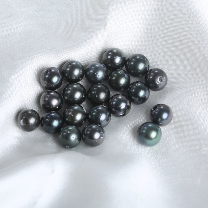 

11-12mm A Natural Black Real Round Seawater Saltwater Tahitian Pearl Beads