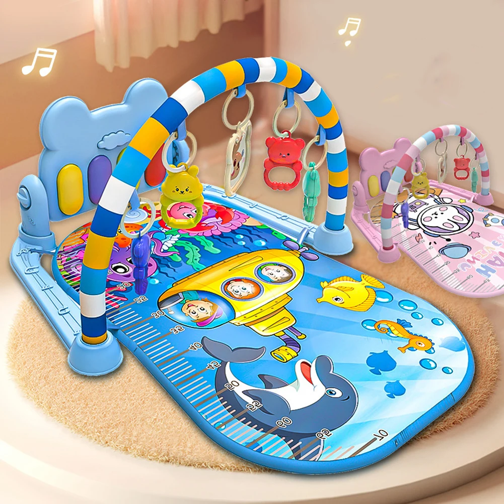 Baby Tummy Time Play Mat With Animal Pendant Baby Kicking Toy Play Piano Playmat Activity Gym For Newborn Infant Gifts