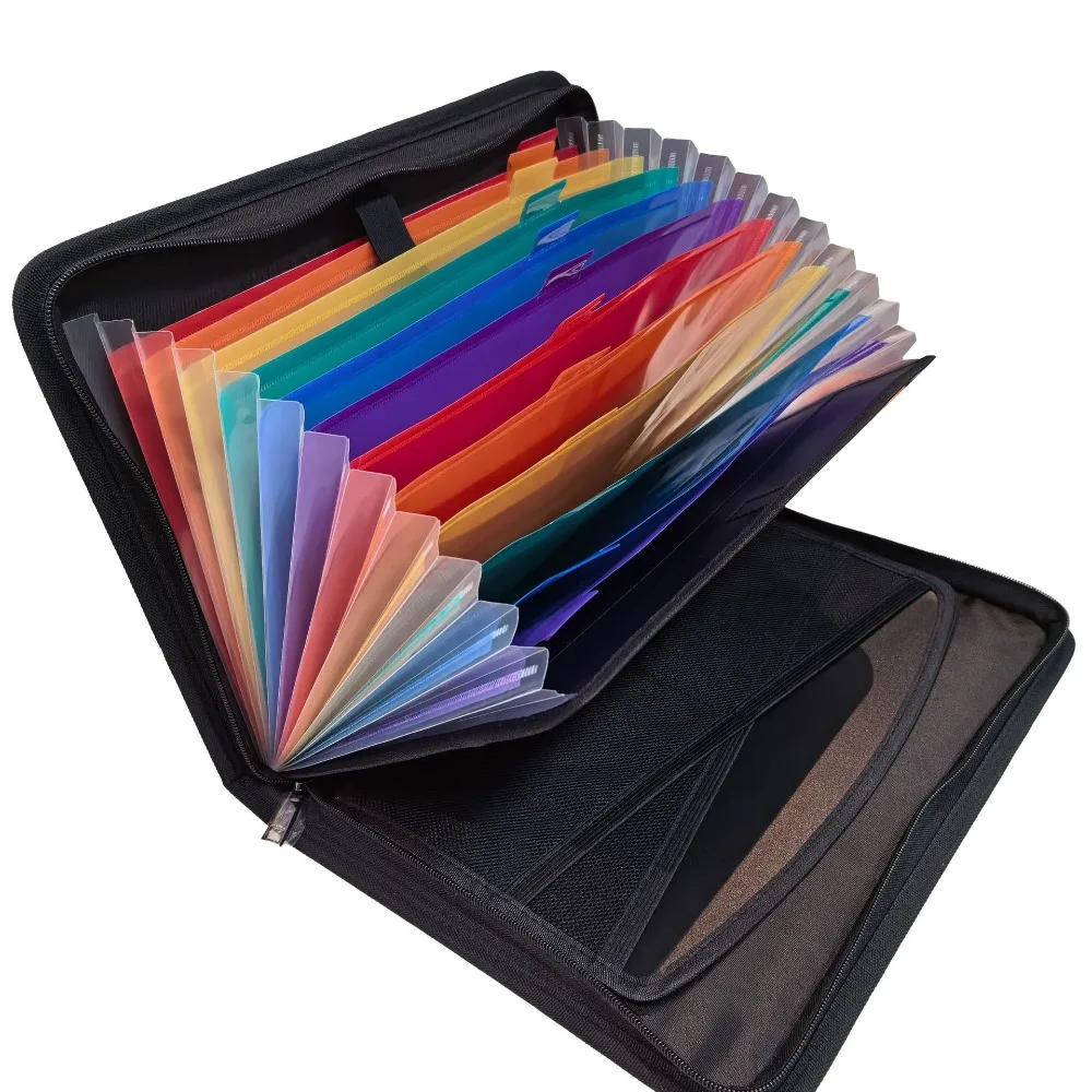 Organizador de archivos portátil multicolor con cierre de cremallera, bolsa de órgano arcoíris ignífuga, bolsa de oficina impermeable expandible, suministros de oficina