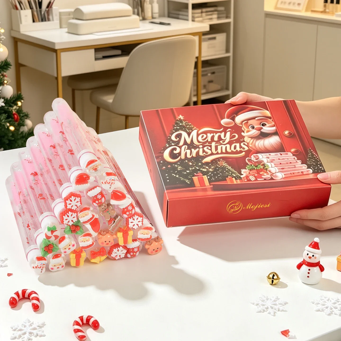 20 Stück Weihnachts-Wimpernbürsten, Santa-Schneeflocken-Mascara-Bürsten, Wimpernbürsten, Augenbrauenkämme, Make-up-Werkzeuge mit luxuriöser Geschenkbox für die Weihnachtszeit – Detail 5