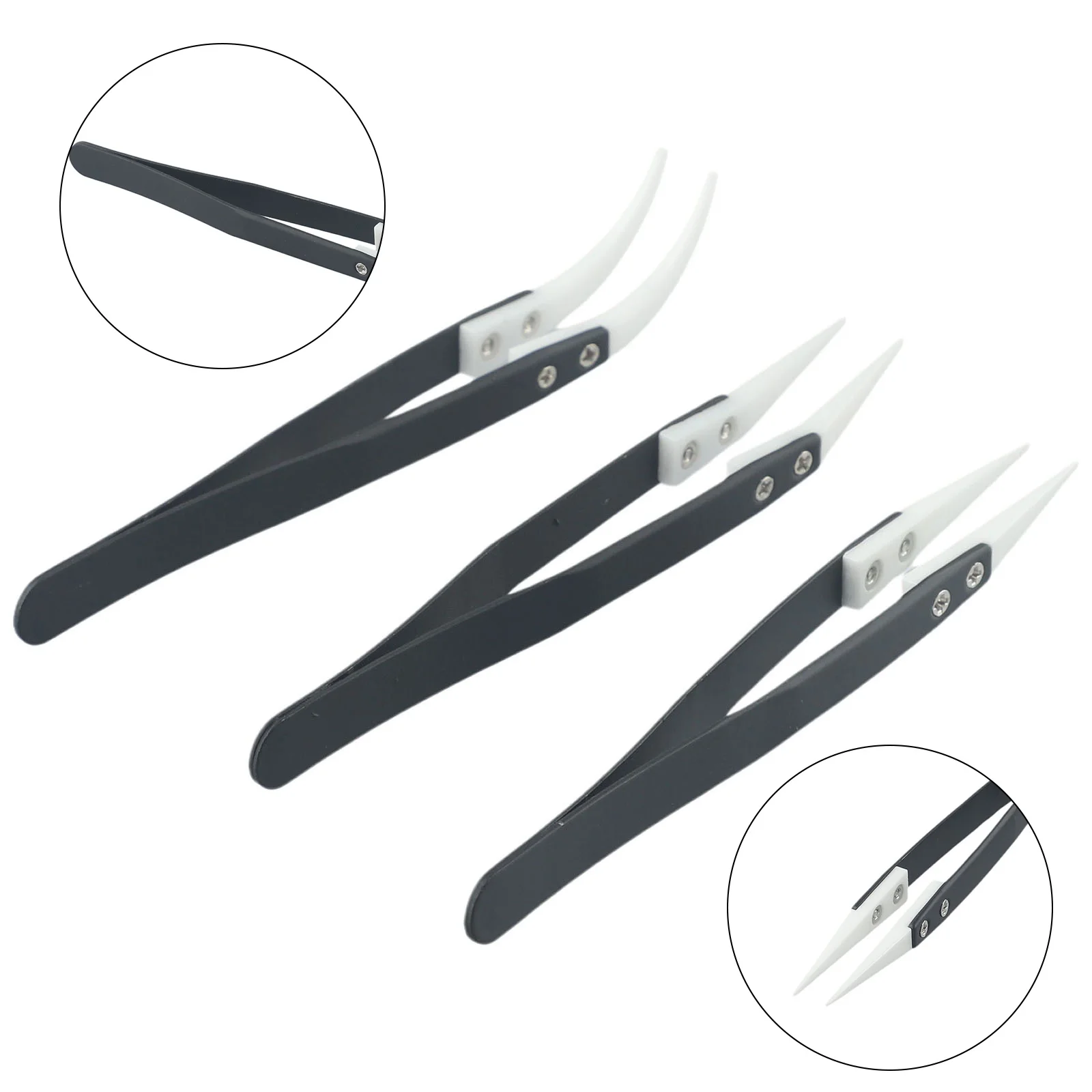 

Hot Sale Useful Reverse Tweezers Ceramic Tweezers Replacement Solder Resistant Stainless Steel + Ceramic Silver And Black 3pcs