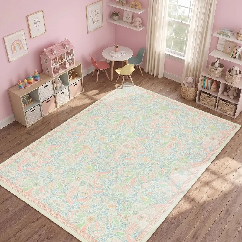 Vintage Botanical Carpet for Living Room Forest Botanical Pattern Bedroom Bedside Rug Home Decor Non-slip Washable Floor Mat