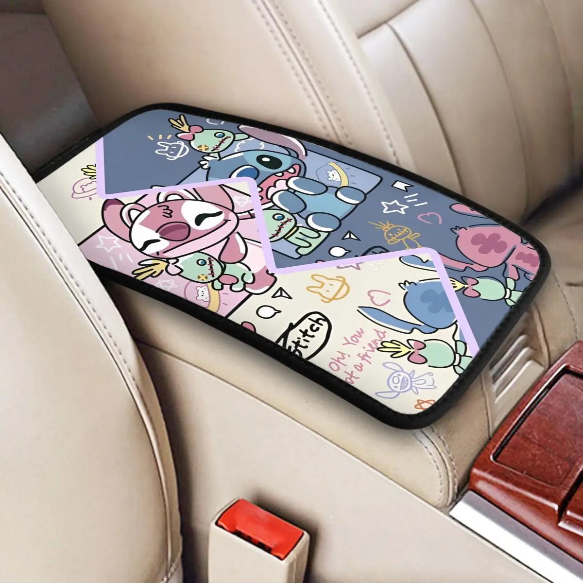 

Чехол на подлокотник автомобиля Stitch And Angel, универсальный водонепроницаемый защитный чехол для подлокотника с рисунком аниме