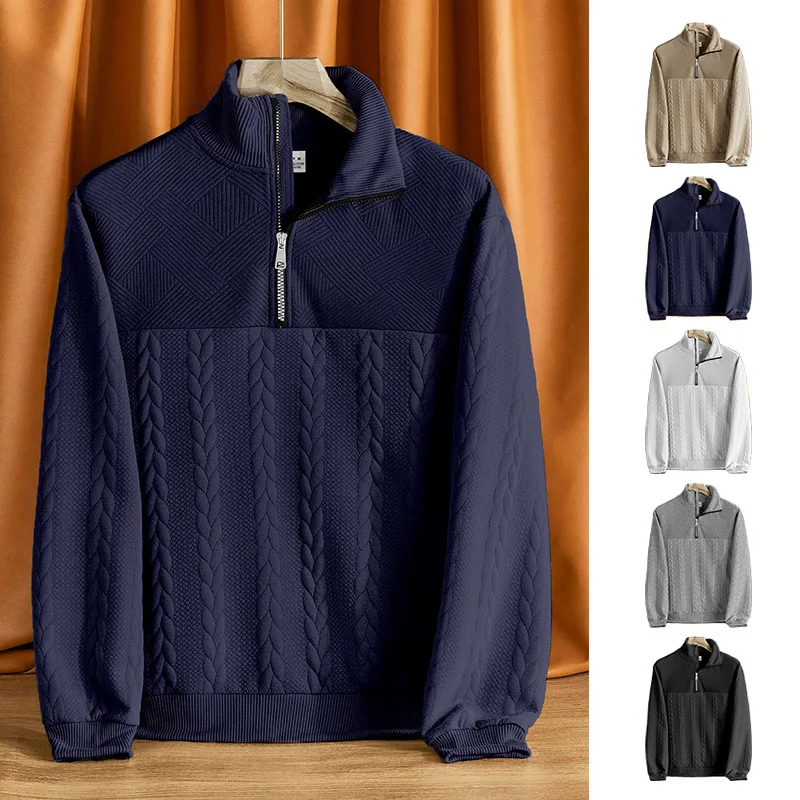 الرجال عالية الجودة فضفاضة تناسب الوقوف طوق البلوفرات الجديدة المرقعة سستة بلوزات رجل الخريف الشتاء تنوعا قاع لاعبا