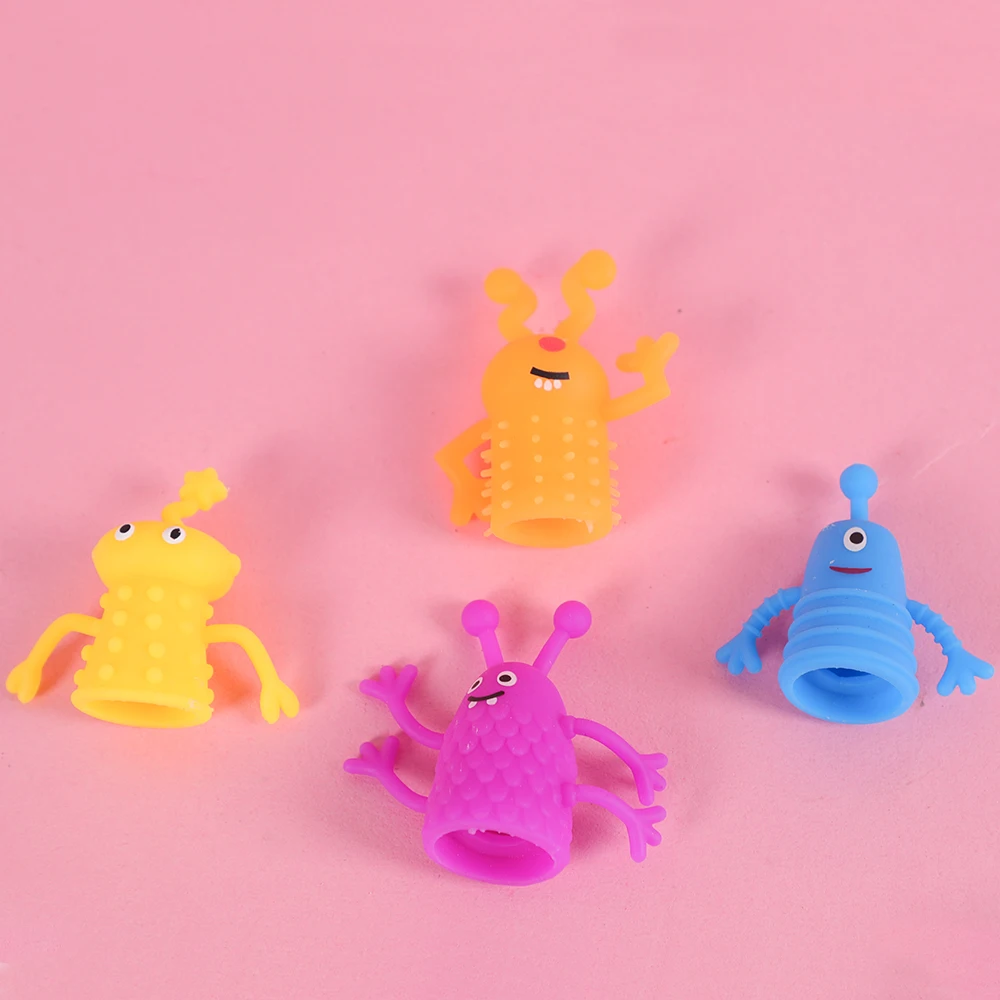 4Pcs TPR Plastic Mini Monster Finger Dolls Story Finger Puppet Toys for Kids Birthday Party Favors Baby Shower Gift Goodie Bag