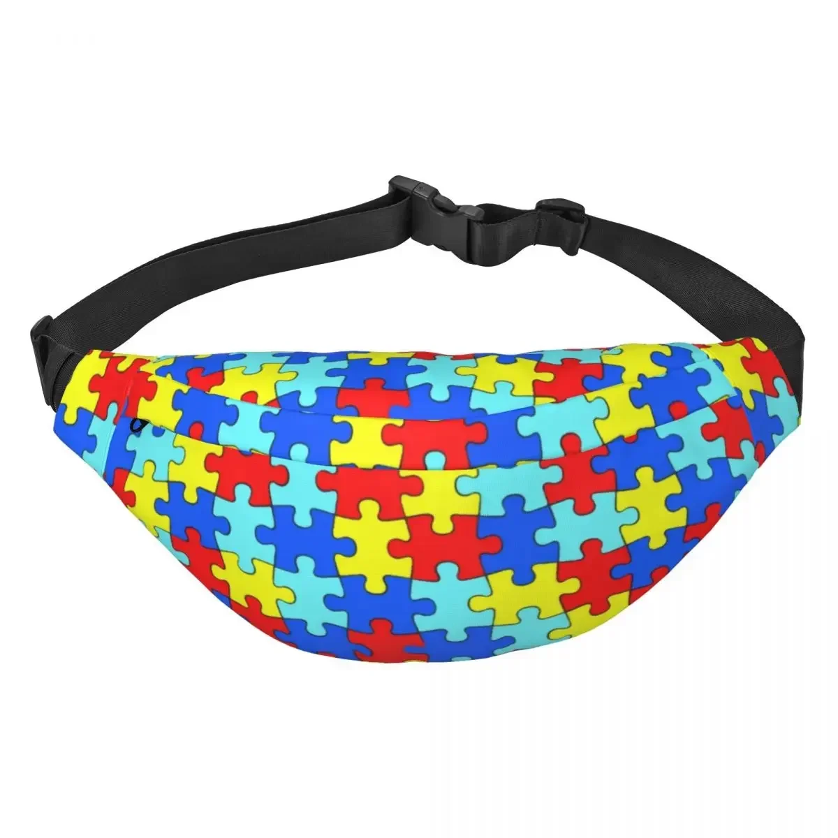 Custom Colorful Puzzle Pattern Autism Awareness Fanny Pack Women Men Sling Crossbody Waist Bag Travel Cycling Phone Money Pouch