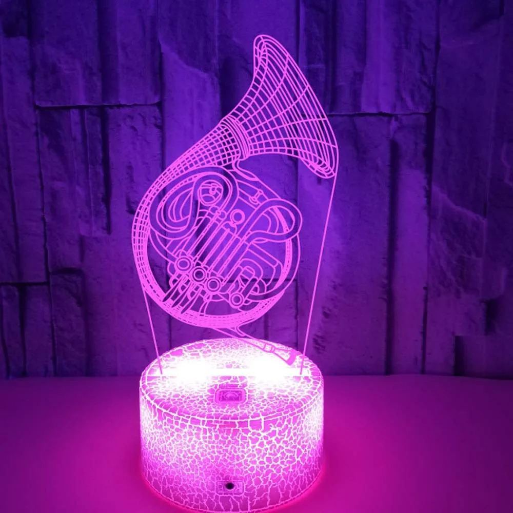 Luz nocturna de cuerno francés Nighdn, lámpara de ilusión óptica 3D con luz nocturna que cambia de 7 colores, decoración del hogar, regalos de Navidad para niños