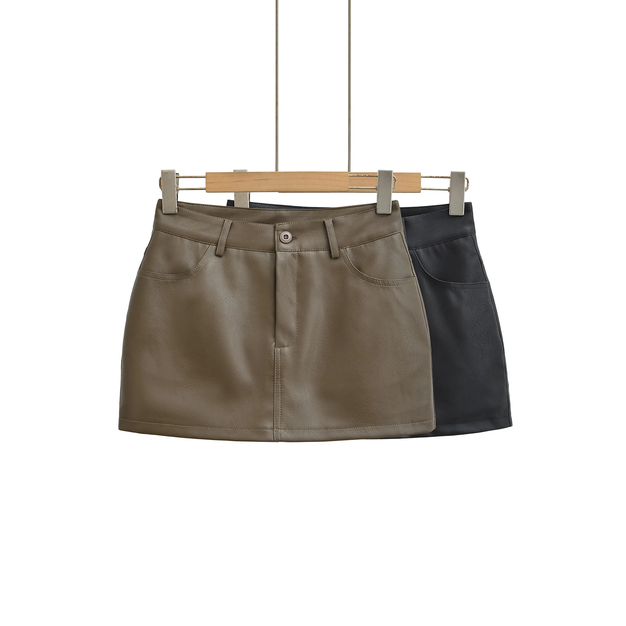 New Autumn Sexy Low Waist PU Leather Skirt for Woman Package Hips extra Mini Short Skirts with Shorts Lining Skater Femme