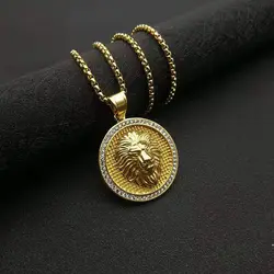 Stainless steel Animal Long Hair Lion Head Pendant Necklace for Men Fashion Sliding Animal Hanging Necklace Accessories