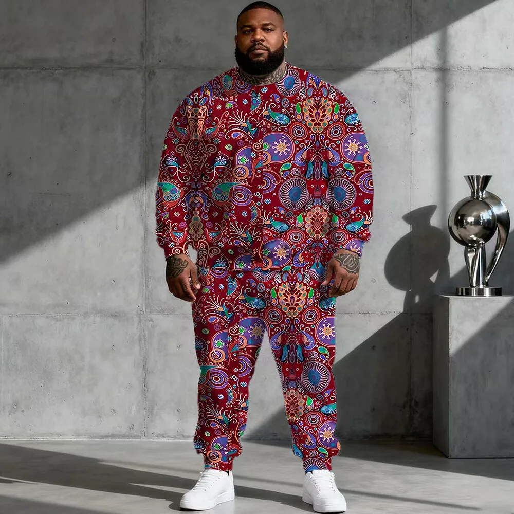 

S-9xl plus size Men's Hoodie Set: Floral Edge - 2-Piece Modern-Chic, Soft Warm Fabric, Minimalist Bloom Printsl G