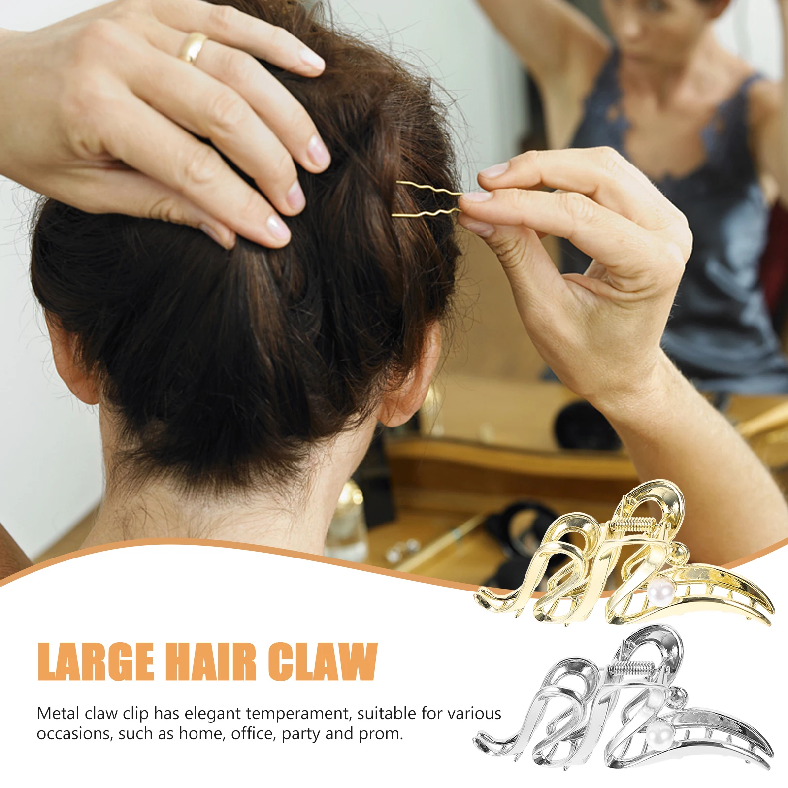 

2Pcs Large Pearl Hair Claw Clips Metal Wave Design Elegant Hairstyling Accessories for Women Thick Hair Volume