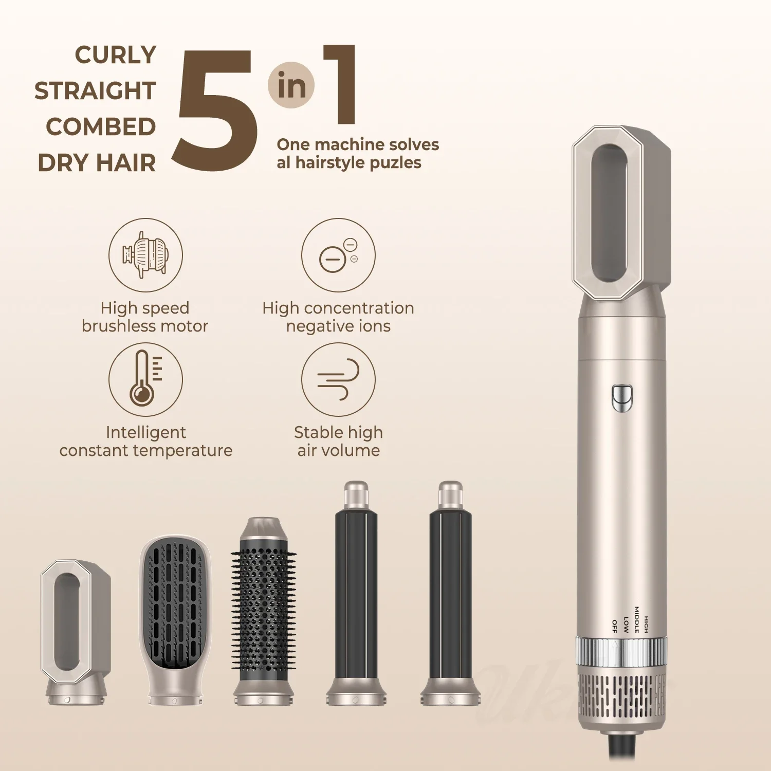 5 in1Professional Hair DryerHair Styler Hot Air Comb Electric Hair Heating Brush High Speed Blow Dryer Hair Blower Brush