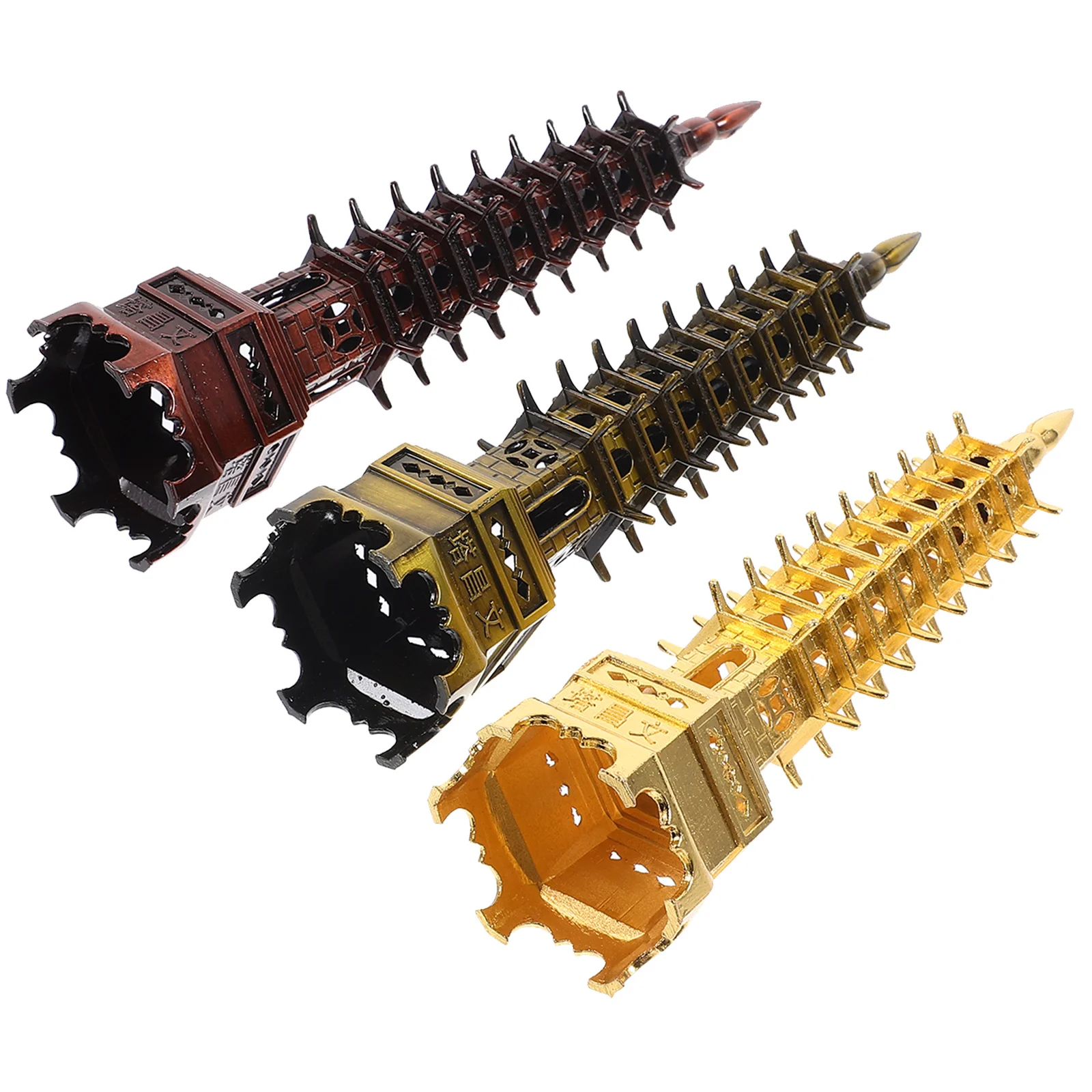 

3pcs Wenchang Pagoda Decor Zinc Alloy Vintage Desktop Ornament For Home Office Study Room Metal Tower Home Decor