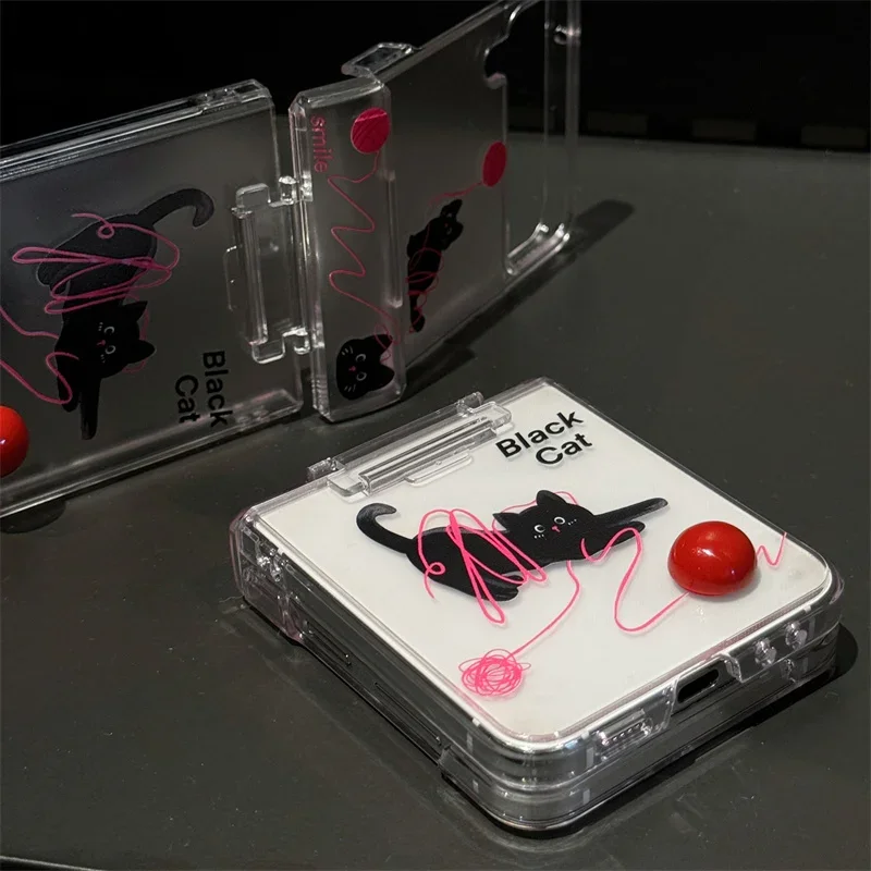 Для Samsung Galaxy Z Flip 3 4 5 6, чехол Z Flip6 ZFlip6, браслет с рисунком черного кота, прозрачная противоударная задняя крышка