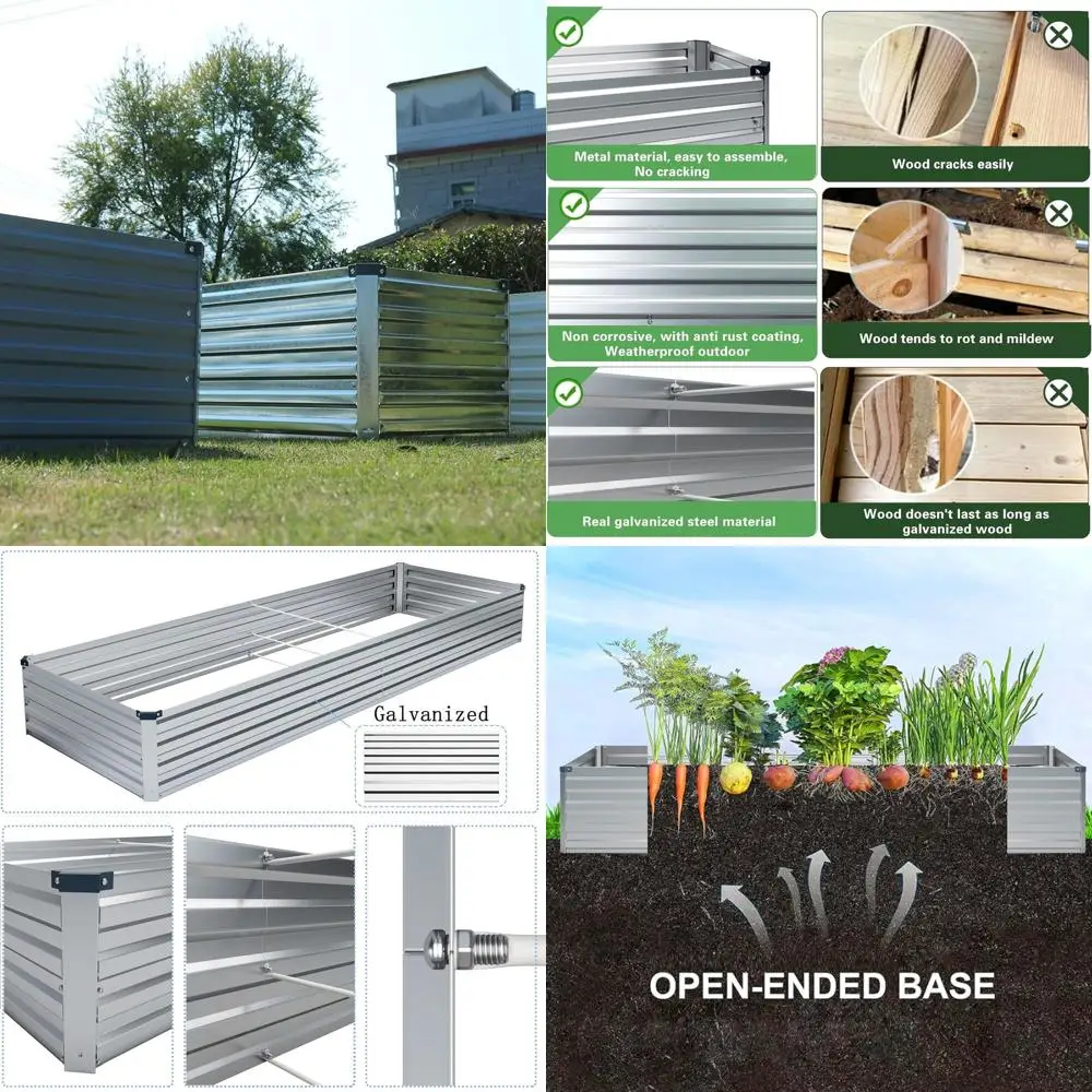 

2pcs 8x4x1FT Galvanized Metal Raised Garden Beds - Outdoor Planter Boxes for Vegetables, Herbs, and Flowers
