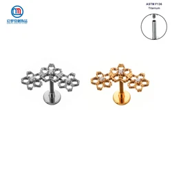 QM ASTM F136 Titanium Internally Threaded Three Flowers Labret Earring Lip Tragus Cartilage Piercing Jewelry