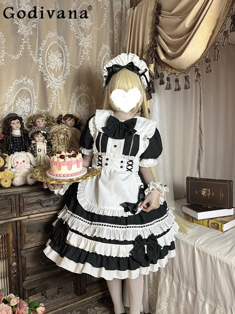 

Original Cute Girls Lolita Style Maid Dress Princess Puff Sleeve Short Sleeve Dress Swet Summer New Japanese Kawaii Maid Outfit
