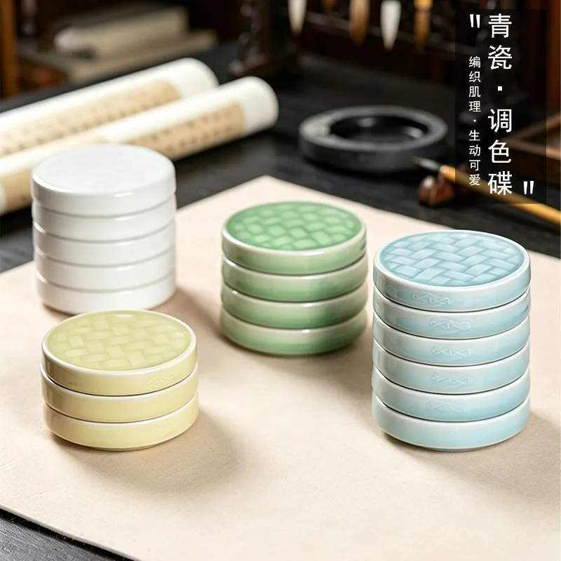 Ceramic Five-layer Color Palette Ith Cover Blue and White Porcelain Chinese Painting Pigment Ink Box Pen Wash Palette