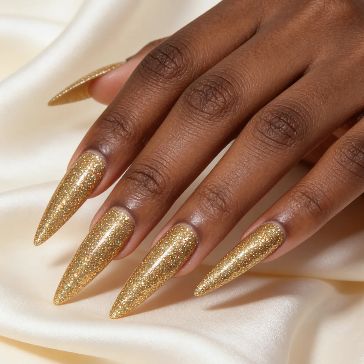 

24Pcs Press On Nails Long Stiletto Gold Glitter Fake Nails Sparkly Bling ABS False Nails for Women Girls Party Wedding