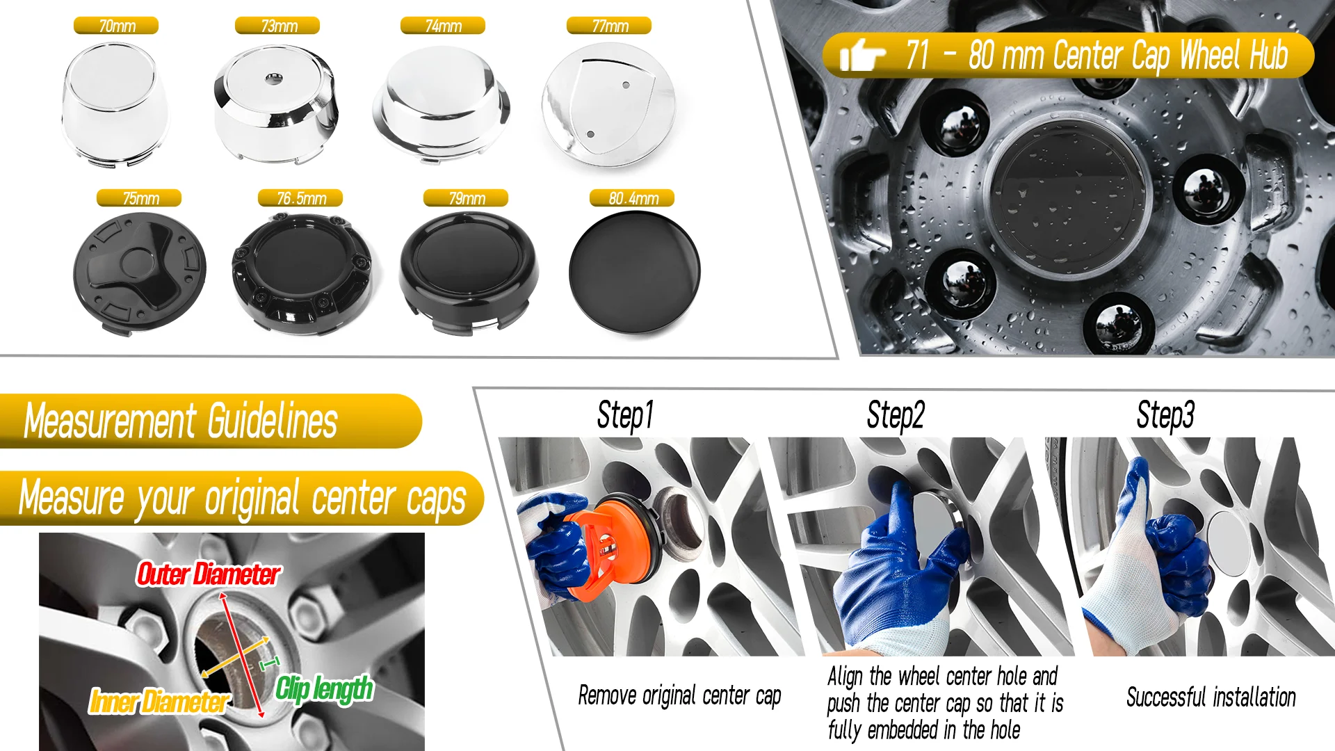CFPerformance 1 Stück/4 Stück 69,5 mm/2,74 Zoll Außendurchmesser 54 mm/2,13 Zoll Innendurchmesser Radnabenkappen Reifenfelgen-Nabenkappenabdeckung Auto-Styling Autozubehör – Detail 1