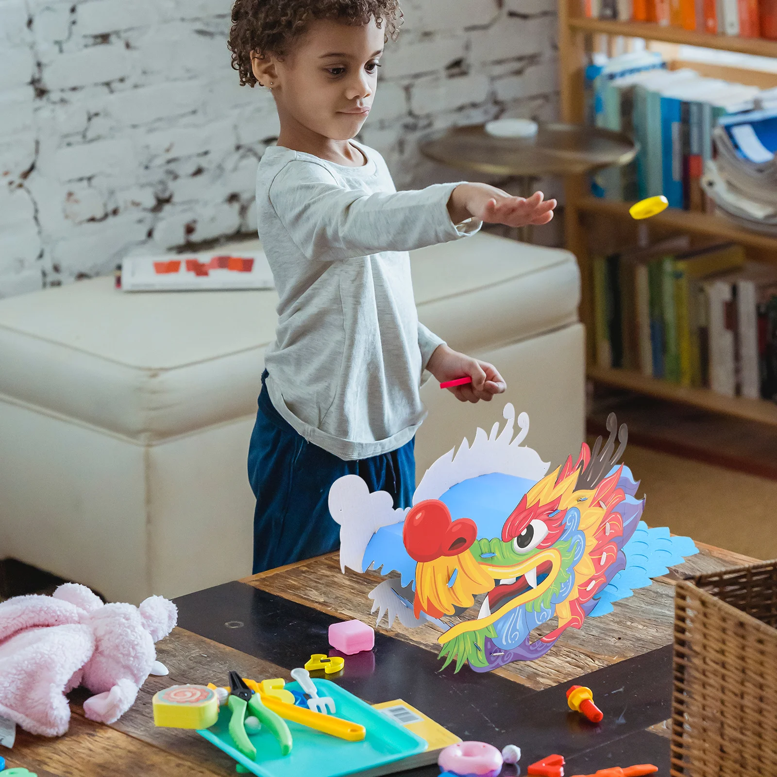 1 set 1 set Diy Papier Draak Hoofd Voor Kinderen Chinese Stijl Wearable Craft Heldere Kleur Decoratie Handwerk Kits Voor kinderen Diy