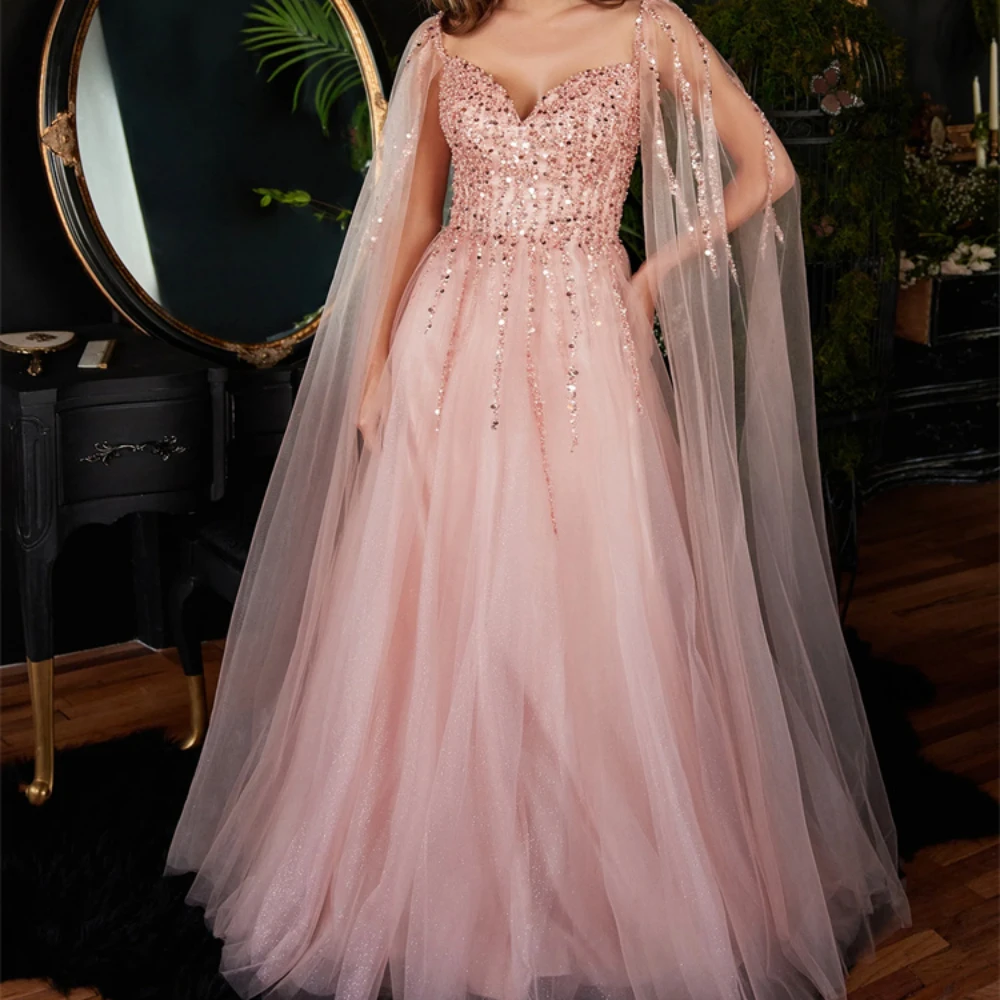 Elegant Sweetheart Neckline With Applique Sparkling Tulle A-Line Prom Dress Elegant Back Zipper Floor Length Gowns For Women