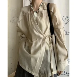 MEXZT Vintage Blouses Women Harajuku Japanese Kimono Bandage Shirts Long Sleeve Sun-Proof Oversized Asymmetrical Casual Tops New