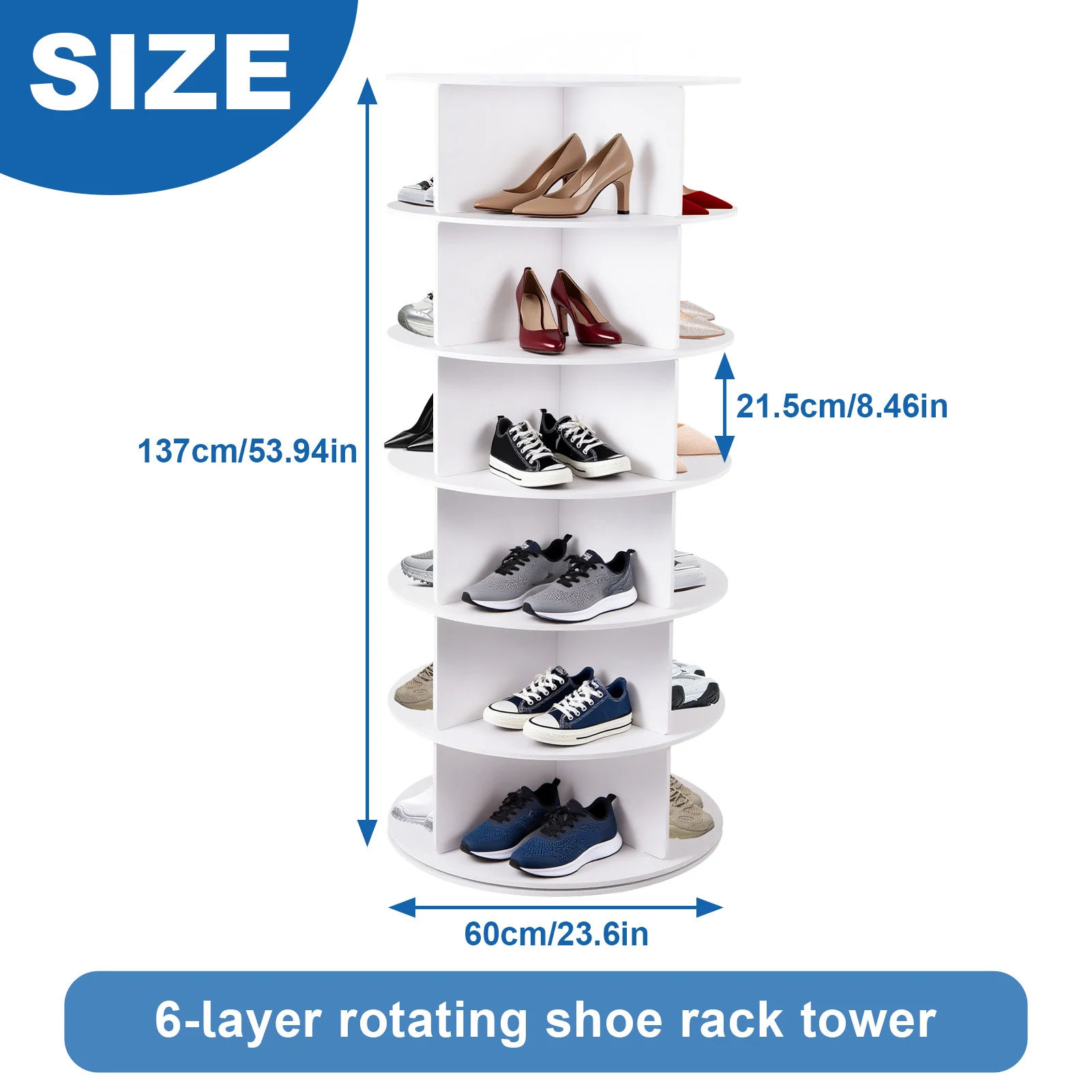 Rotierender Schuhturm, 6 Etagen, freistehender Schuh-Organizer, Ausstellungsständer, 360-Grad-Drehregal für die Tür zu Hause, im Schlafsaal – Detail 2