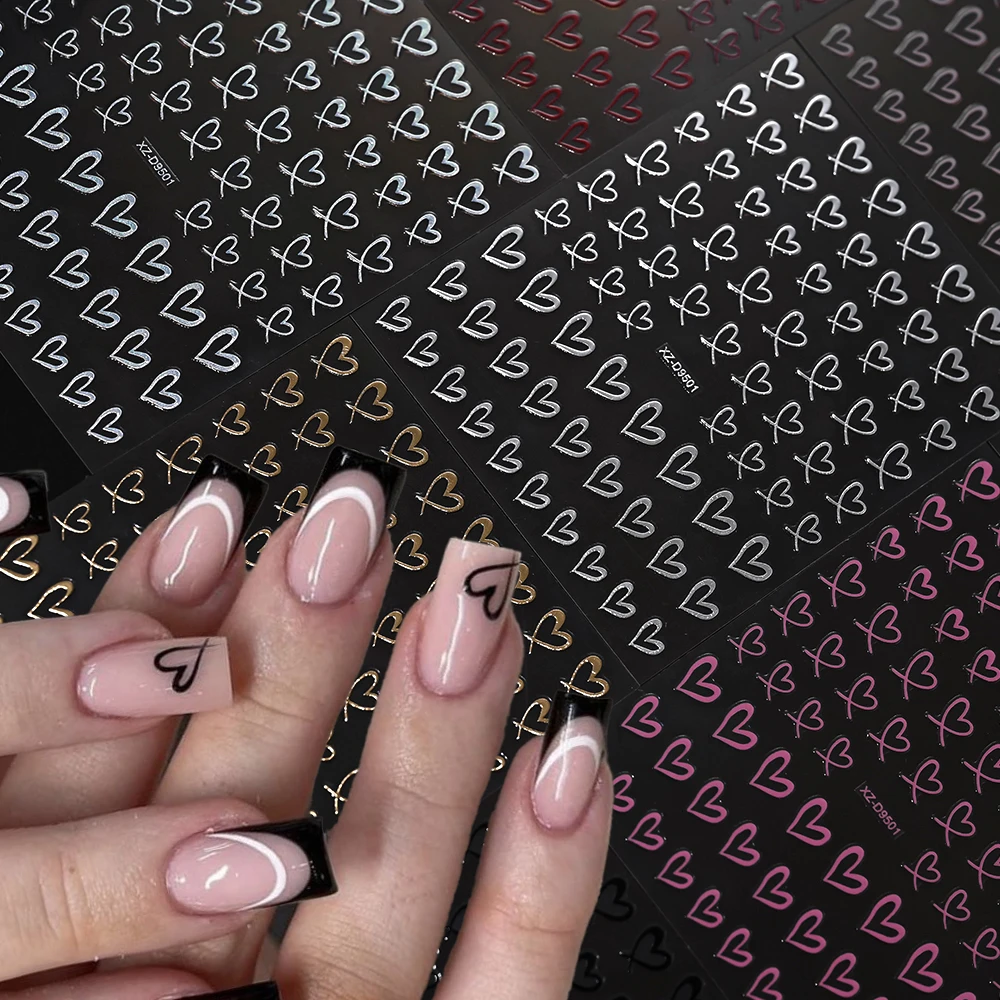 

8Pcs Hollow Heart Love Nail Art Stickers Black White Pink Valentine's Day Nail Decals Star Heart Self-Adhesive Manicure Slider#%