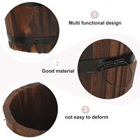 4Pcs Wooden Planter Pots Small Barrel Planters for Garden Flower Vegetable Growing Round Hydroponic Nursery Containers Outdoor