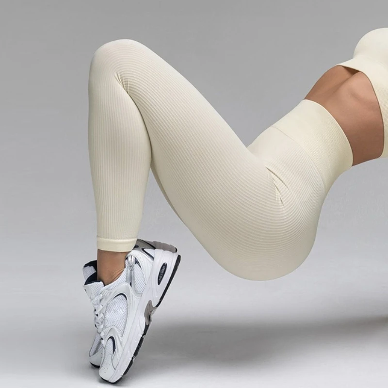 Women Ribbed Yoga Pants High Waisted Gym Leggings Sport ， Fitness Seamless Female Legging Control Running Training Tights image 2