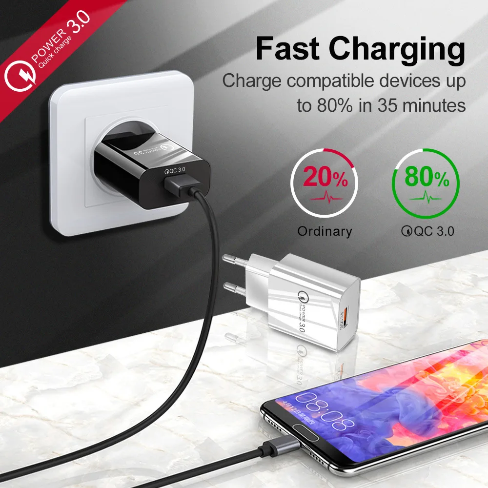 18W 3A Fast Charger QC 3.0 USB Charger Quick Charge 3.0 Phone Charger for iPhone for Huawei Samsung Xiaomi 6 8 Redmi EU US Plug