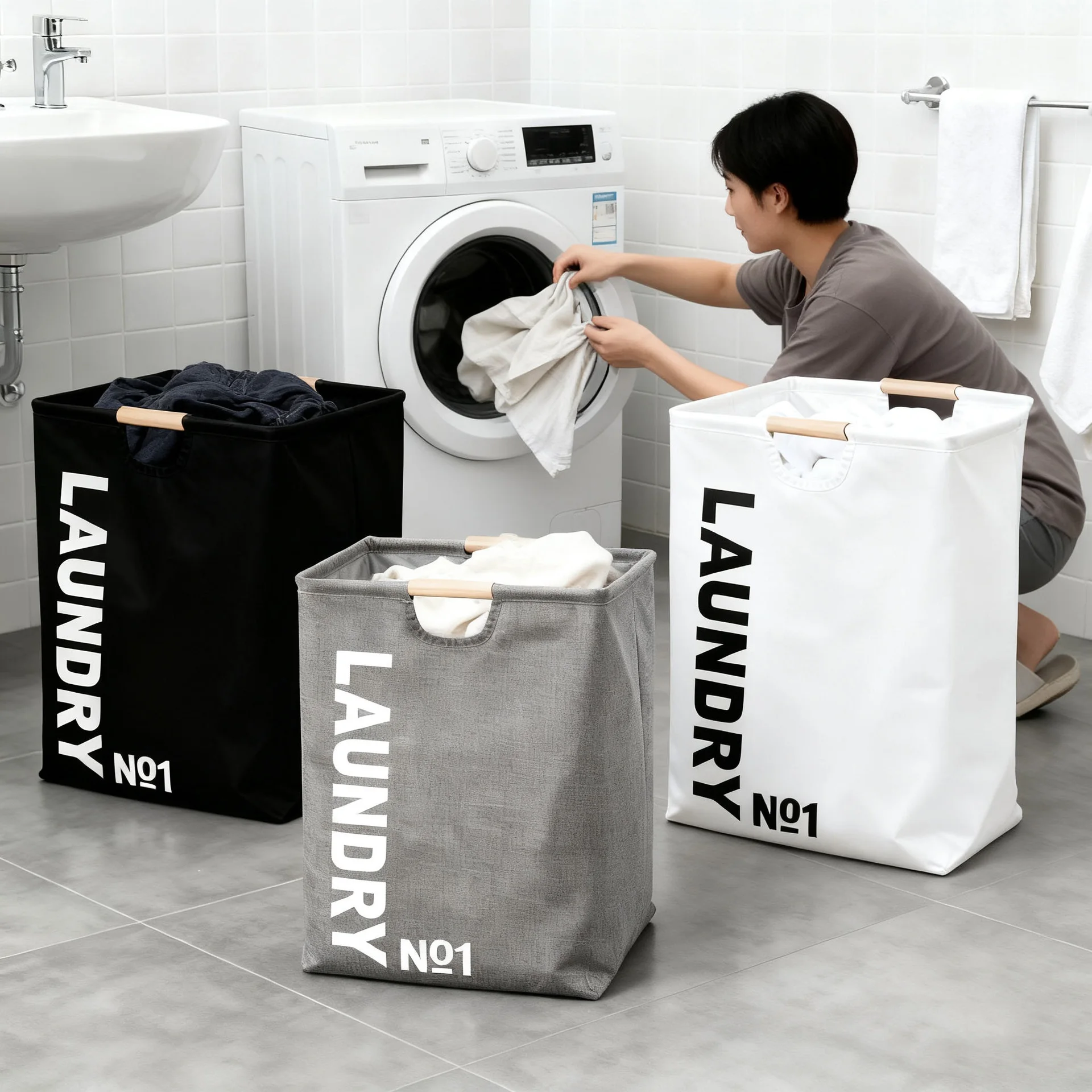 Foldable Laundry Basket Large Capacity Clothes Hamper Waterproof Storage Bin with Handles for Bathroom Dorm Home
