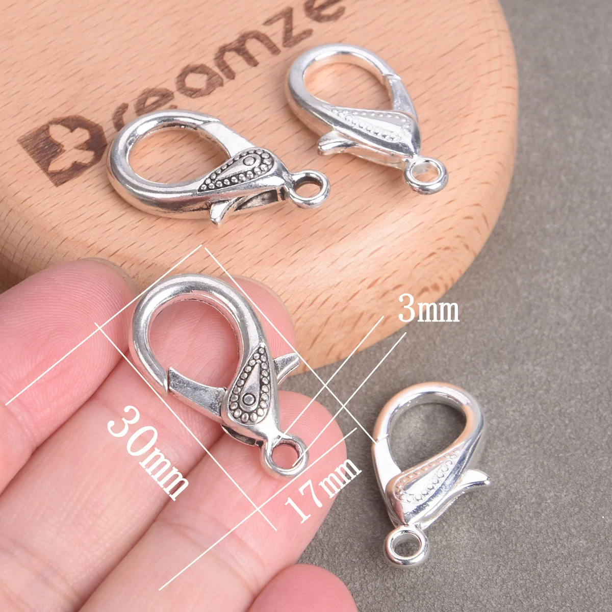 5PCS Antique Silver Color 30x17mm Metal Lobster Clasps Hooks Clips For Jewelry Making DIY Crafts Findings