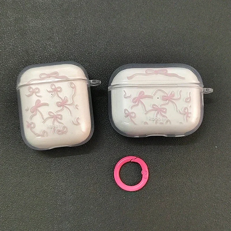 Розовый чехол с бантом для Airpods 1/2/3/4, мягкий защитный чехол, чехол для беспроводных наушников Bluetooth для Airpods Pro 2, чехол с брелоком