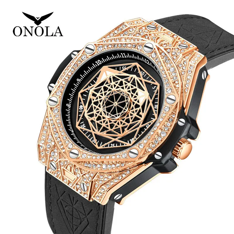 

Fashion Mens Watches 2024 Luxury Brand ONOLA Unique Design Full Diamond Round Waterproof Quartz WristWatches Men Original Gifts