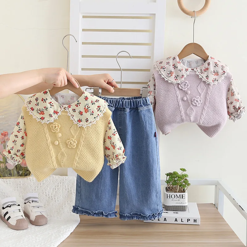 New Spring Autumn Baby Clothes Children Girls Vest Shirt Pants 3Pcs/Sets Fashion Infant Clothing Toddler Costume Kids Outfits