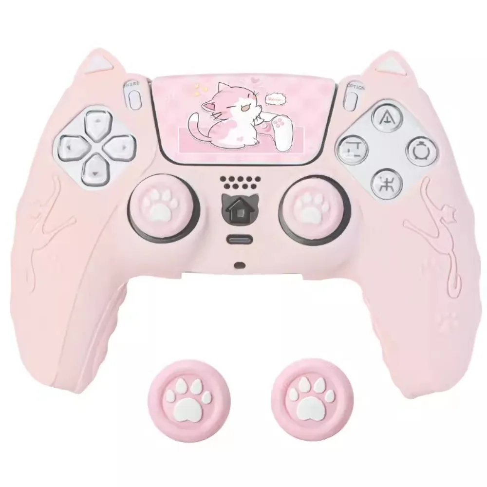 Leuke Cat Paw Controller Case Set Siliconen Controller Skin met Duimgreep Caps Beschermende Shell Cover met Sticker voor PS5