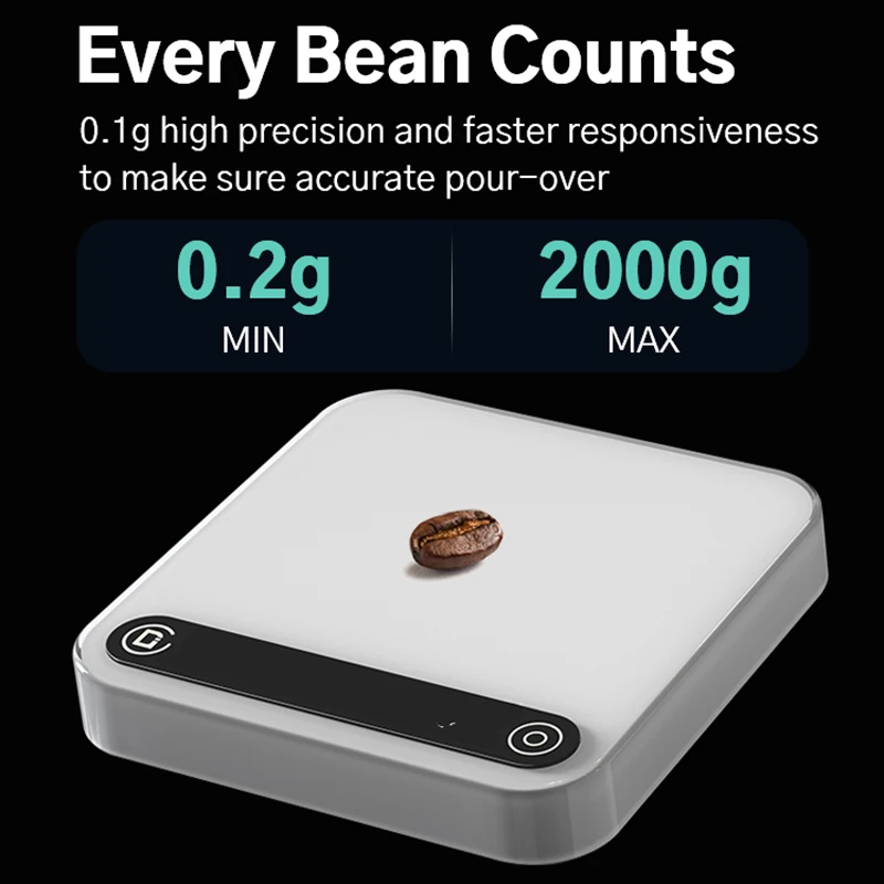 Difluid Microbalance Coffee Scale，Espresso Coffee Beans Auto Weighing Timing，Portable Electronic Kitchen Scale Accurate To 0.1g